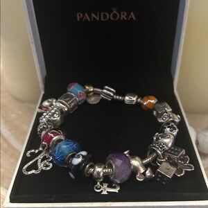 Pandora Silver and Multicolor Charm Bracelet w/21 charms